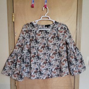 Sanctuary Size L Blouse Bell Sleeve Rose Print Top
